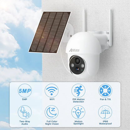 ANRAN Q3 Max 2.5K 5MP Solar Security Camera, ANRAN SMP 5MP WIFI PIR Motion Pan & Tilt 