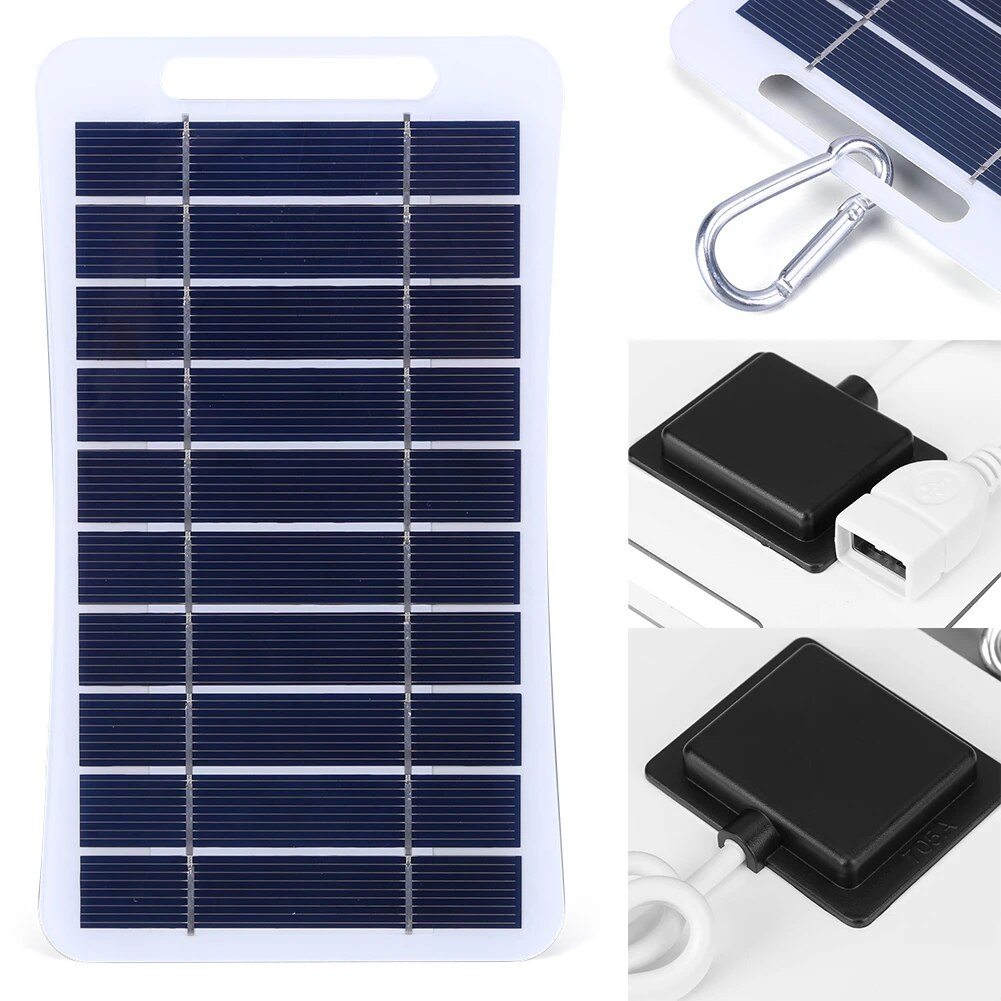 2W 5V Portable Solar Panel - USB Battery Charger Waterproof Phone Power Bank for Camping Backpacking Hiking