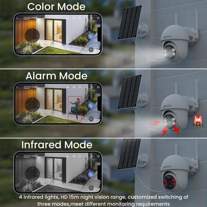 ANRAN Q1 Pro 2K 3MP Solar Camera, 4 infrared lights, 15m night vision range; customized switching of three modes,