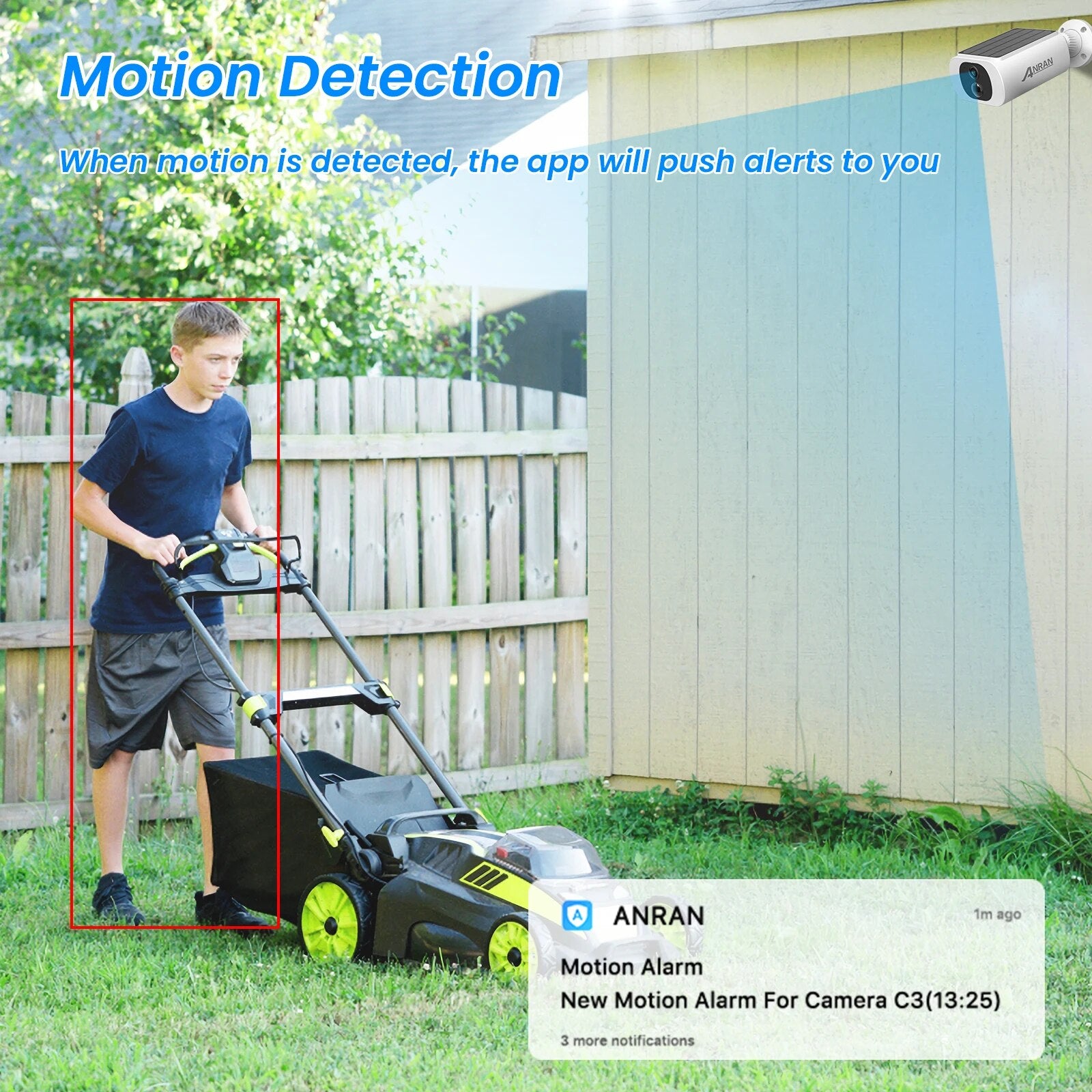 ANRAN C3 Pro 2K 3MP Solar Security Camera, Motion Detection The app will push alerts to you when Imotion is detected 