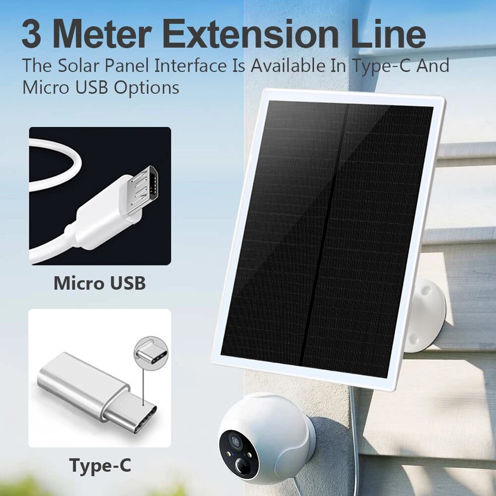 5V 6W / 6V 3W Solar Panel, 3 Meter Extension Line The Solar Panel Interface Is Available In Type-C And Micro USB Options