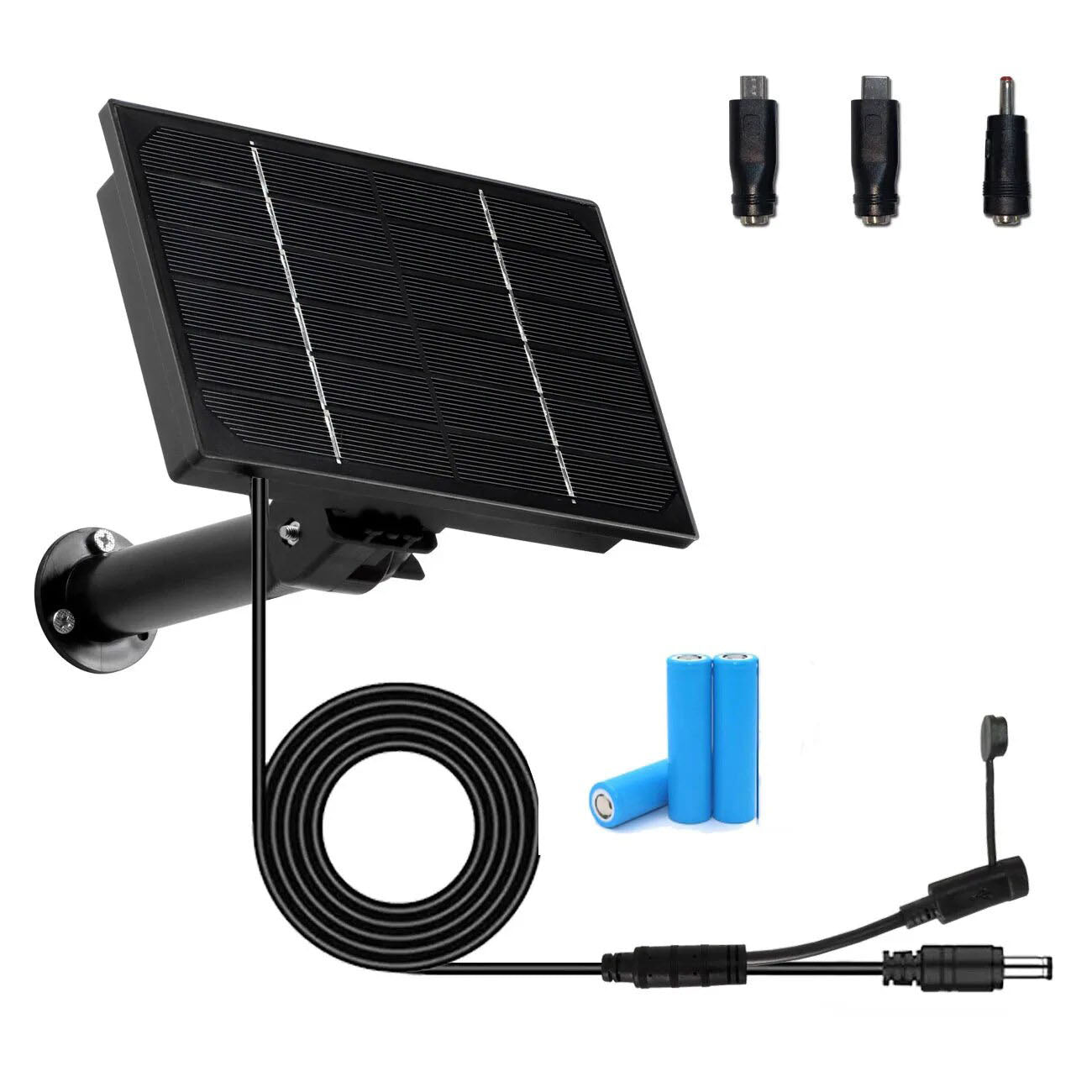 4W Solar Panel For Security Camera - 3 In 1 DC/Micro USB/TypeC Output 5V 6V 9V 12V Solar Charge Built-in 18650 Battery