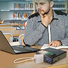 Portable power station with solar generator and wireless charging.