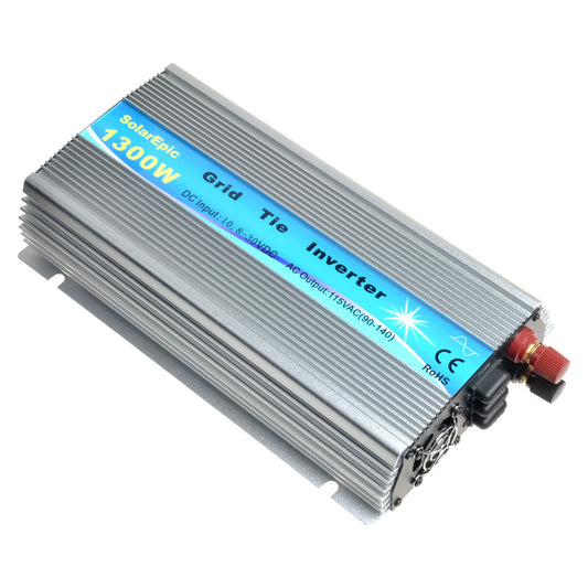 SolarEpic 1300W MPPT Grid Tie Inverter, SolarEpic 1300W grid-tie inverter in finned aluminum case with end cooling fan and connector panel