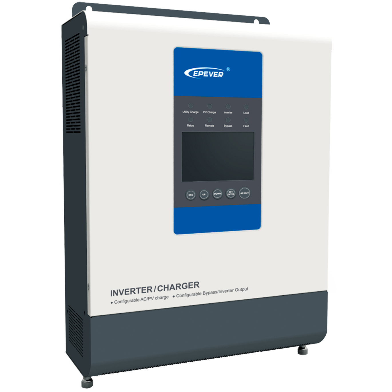 Epever UPower 5000W MPPT Inverter, Epever UPower MPPT inverter/charger with front LCD screen, status LEDs, and control buttons
