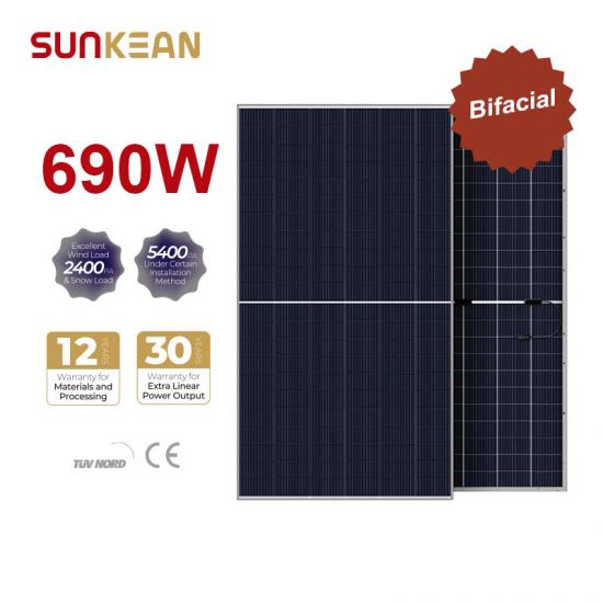 Sunkean 700W Solar Panel, High-efficiency solar panel with 680-700 watt power output and bifacial technology.