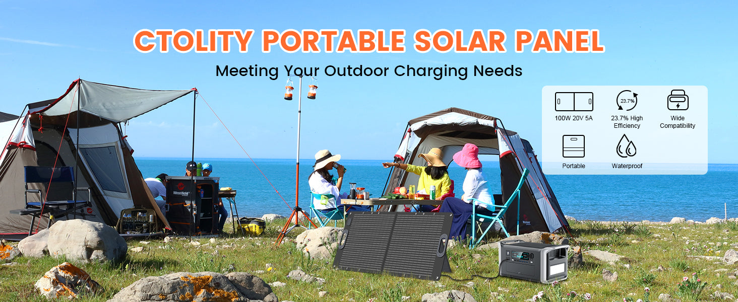 CTOLITY SPC100W 100W Foldable Solar Panel, 100W solar panel, portable, waterproof, high efficiency, wide compatibility.
