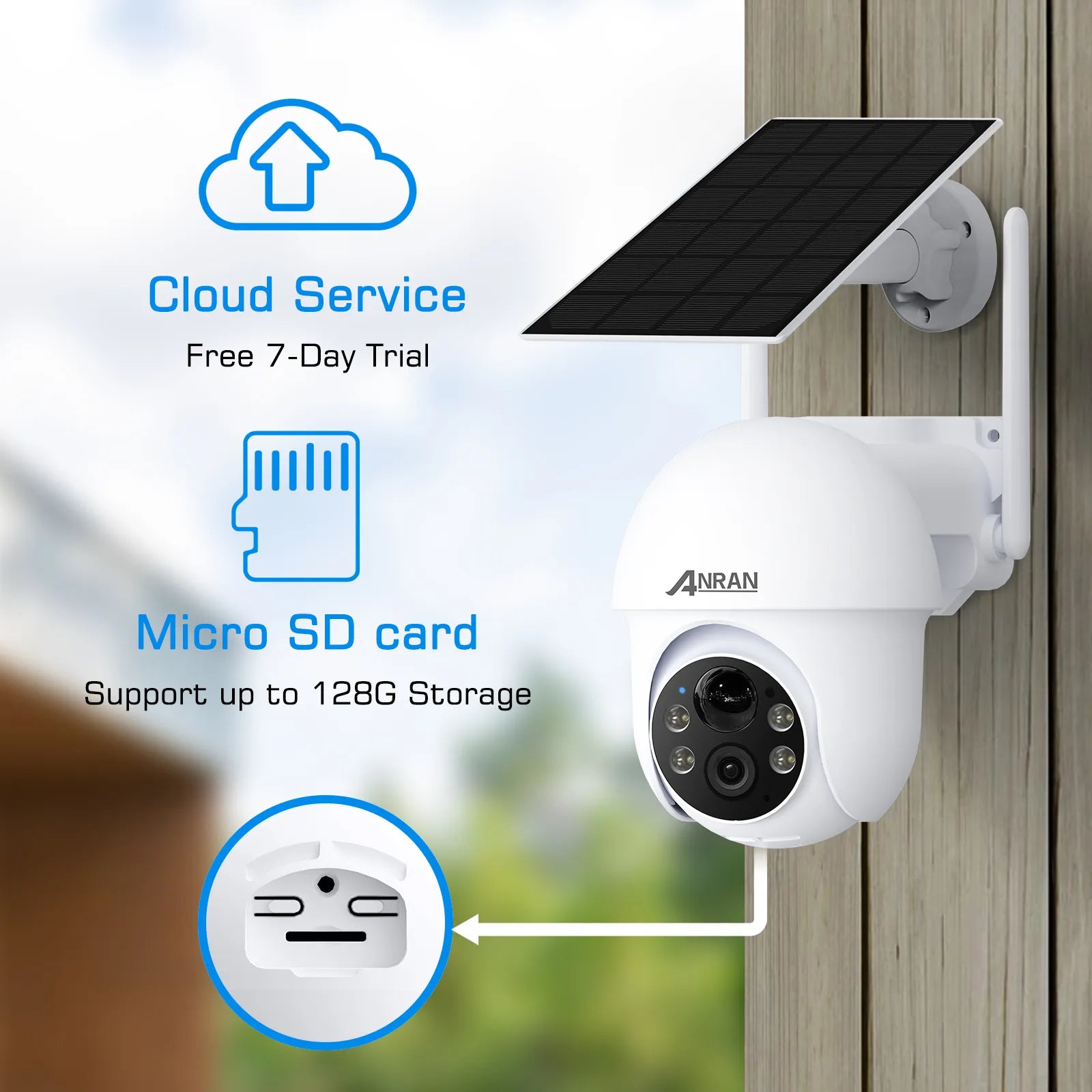 ANRAN Q1 Max 5MP Solar Camera, Cloud Service Free 7-Day Trial ANRAN Micro SD card Support
