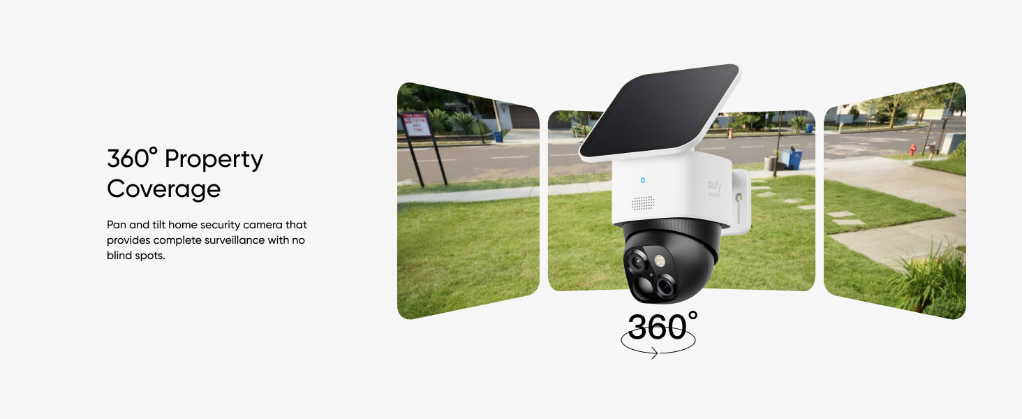 eufy S340 3K Solar Security Camera, 3609 Property Coverage Pan and tilt home security camera that provides complete surveillance with no blind spots