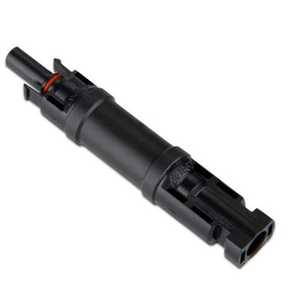 Inline MC4 male-to-female solar panel cable diode connector with black cylindrical waterproof housing