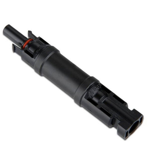 Inline MC4 male-to-female solar panel cable diode connector with black cylindrical waterproof housing