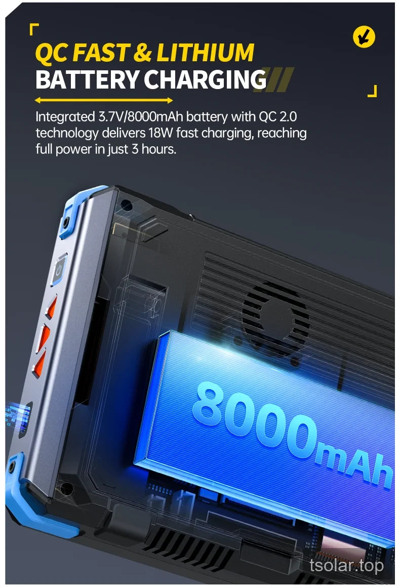 FNIRSI DPOS350P with 3.7V 8000mAh lithium battery and QC 2.0 charging