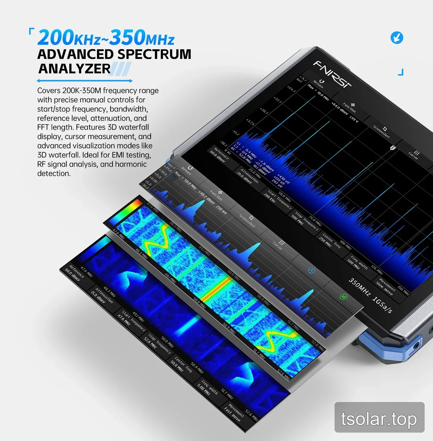DPOS350P spectrum analyzer waterfall display