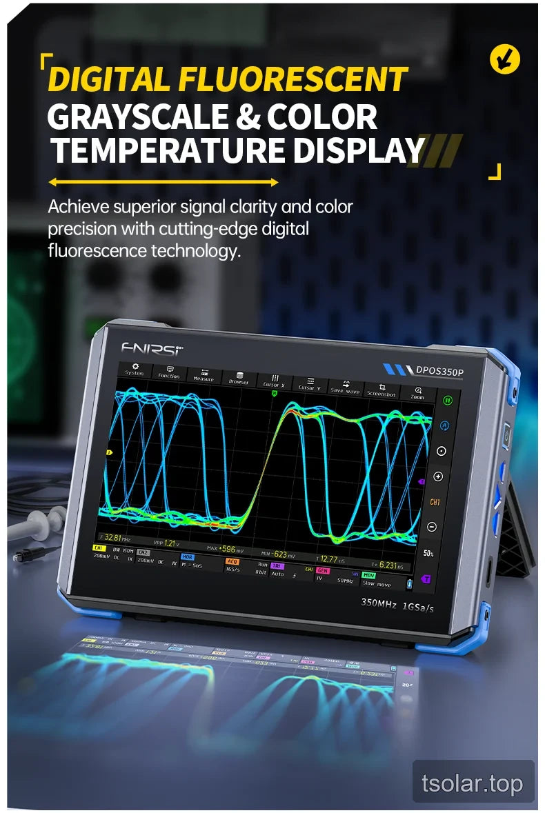 DPOS350P oscilloscope display graphic with digital fluorescence grayscale and color temperature display