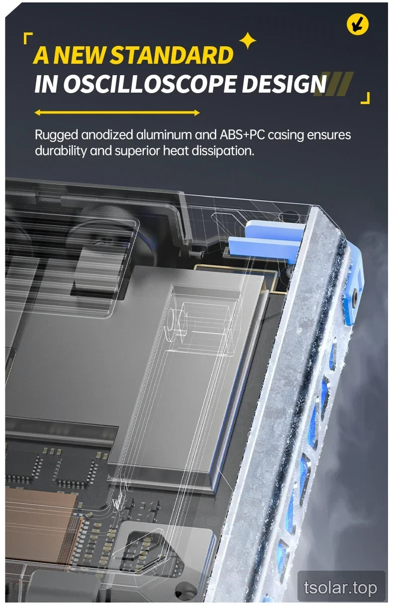 Oscilloscope casing cutaway highlighting metal enclosure and internal construction
