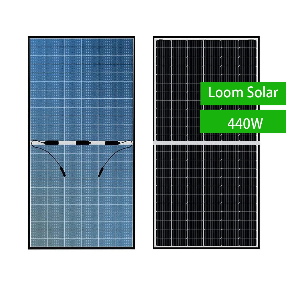 Loom Solar Shark 440W Solar Panel, Cost-effective installation with reduced panel count for same power output, lowering costs on stands, wiring, and more.