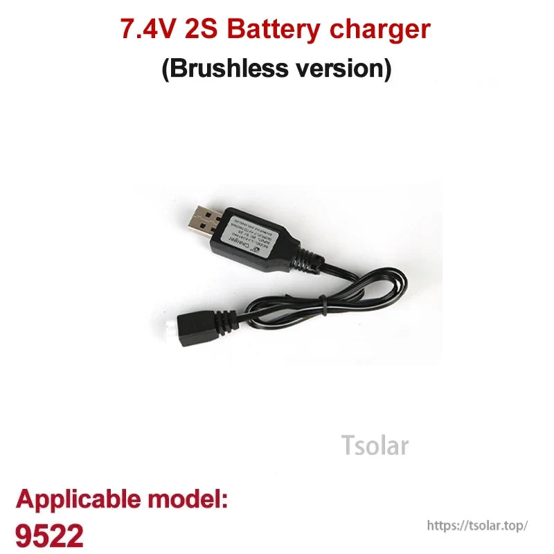 GANGBIBAO Lipo Battery, 7.4V 2S Brushless Battery Charger for Model 9522, USB to Plug Cable
