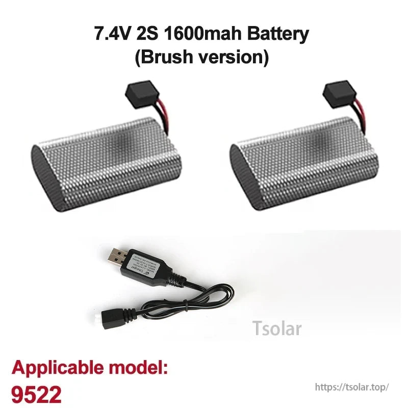 GANGBIBAO Lipo Battery, 7.4V 2S 1600mAh LiPo battery with USB charger, brush version, compatible with model 9522.