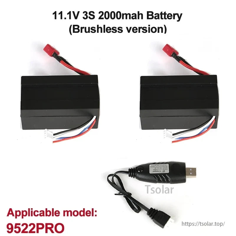 GANGBIBAO Lipo Battery, 11.1V 3S 2000mAh battery for 9522PRO brushless model with USB charger included