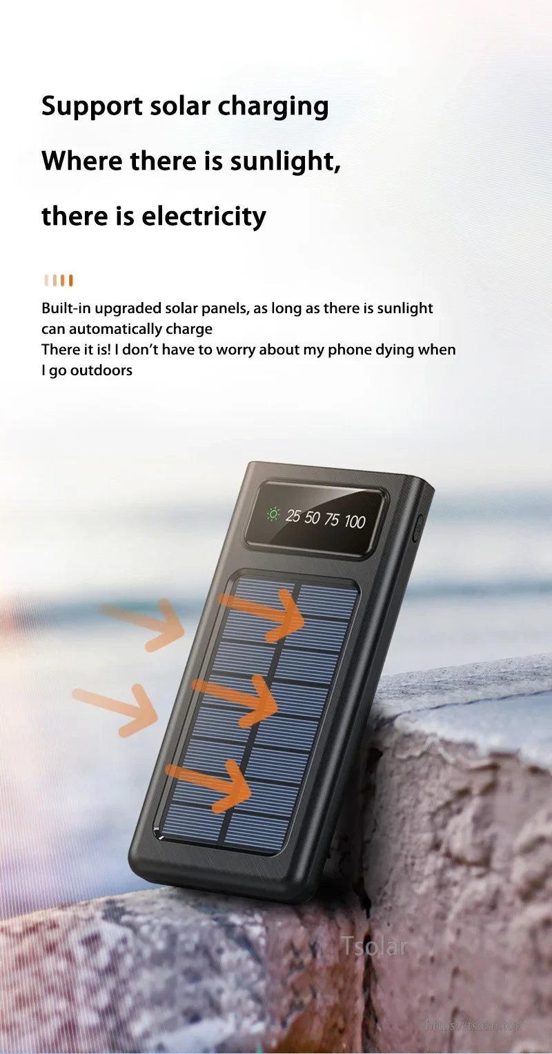 OnePlus 200000mAh Solar Power Bank, Solar power bank with built-in panels charges automatically in sunlight, ensuring outdoor phone power.