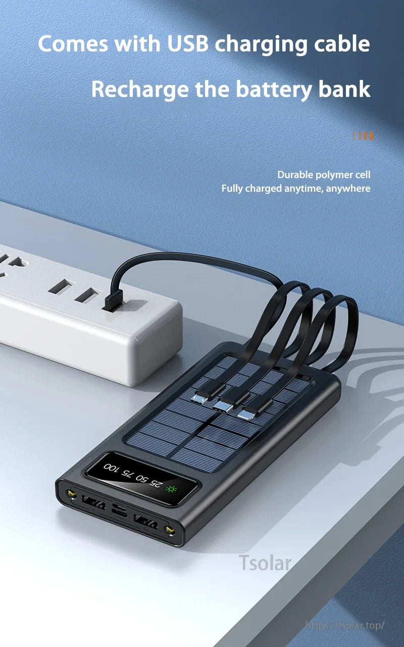 OnePlus 200000mAh Solar Power Bank, Solar power bank with USB cable, durable polymer cell, recharge anytime anywhere.