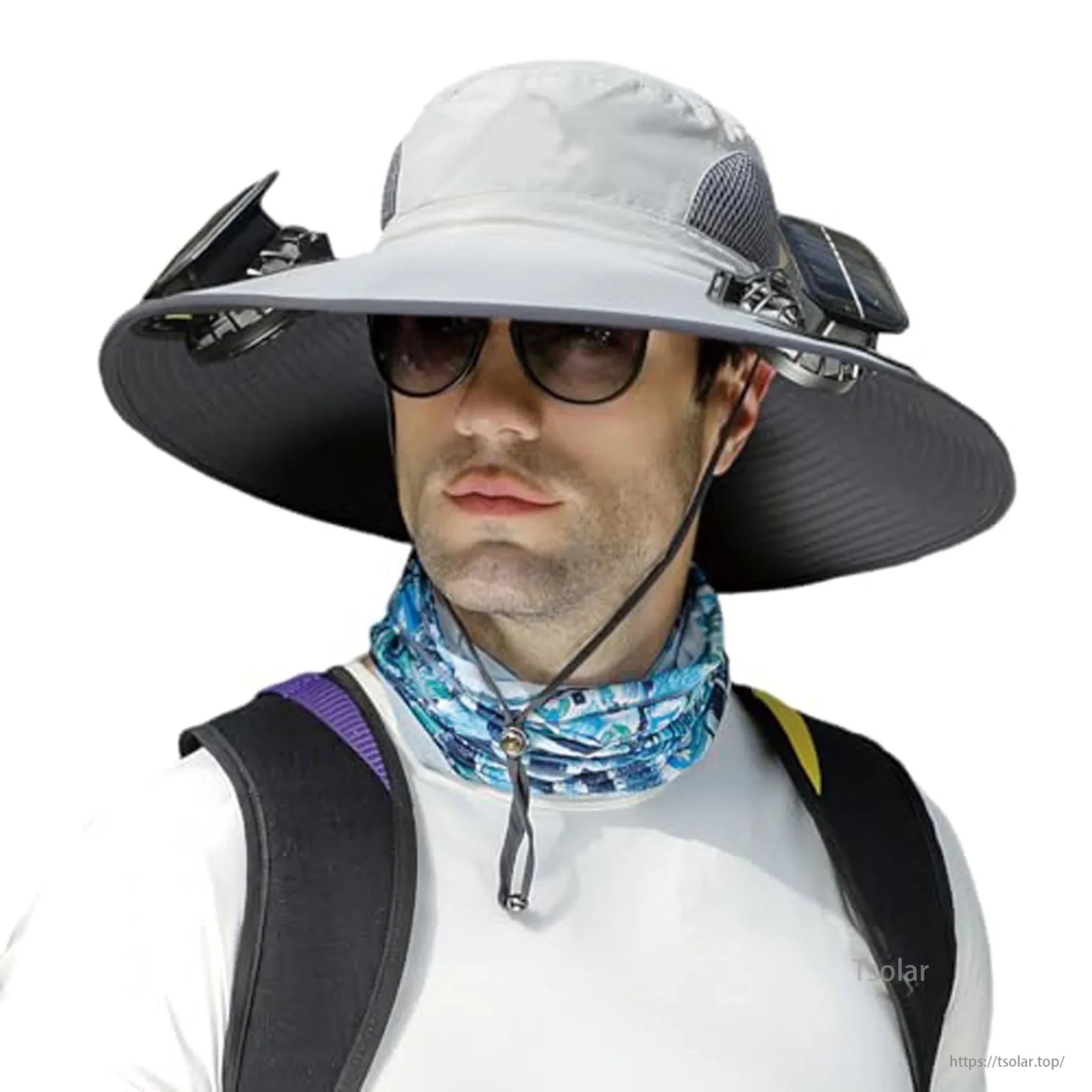 Outdoor Wide Brim Solar Fan Hat, The device offers dual charging options: solar and USB, with solar charging taking 3 hours.