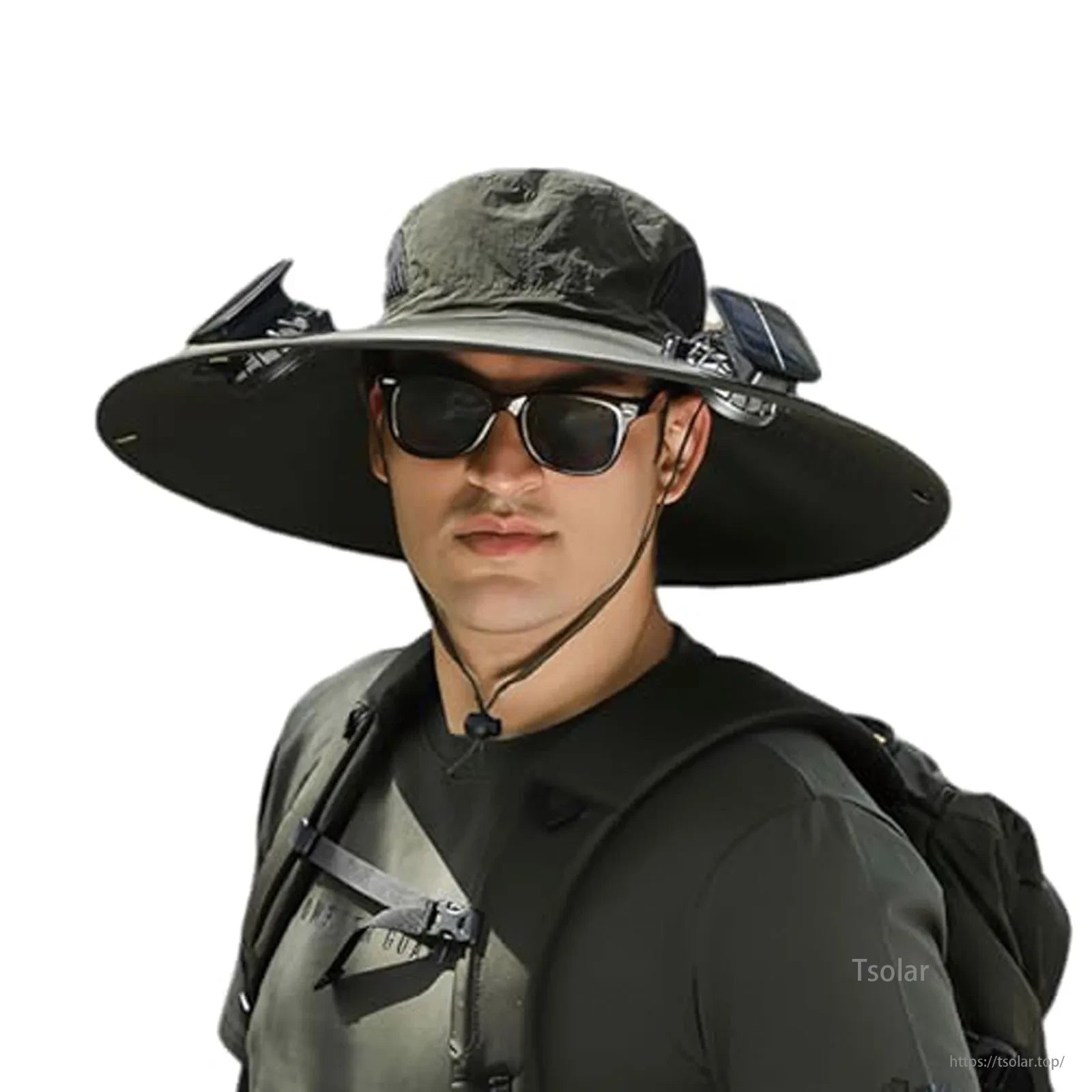 Outdoor Wide Brim Solar Fan Hat, The product features customizable and safe design with removable and washable components.