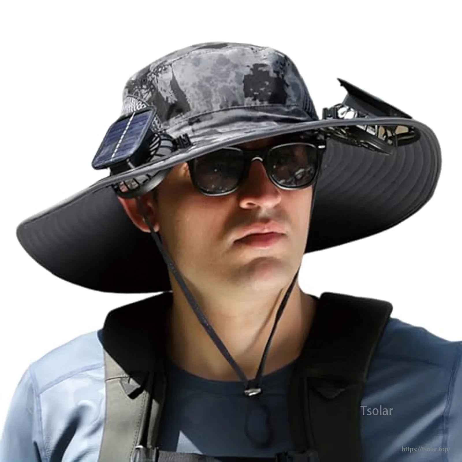 Outdoor Wide Brim Solar Fan Hat, Superior Sun Protection with broad UV coverage for face and neck, reducing sunburn risk.