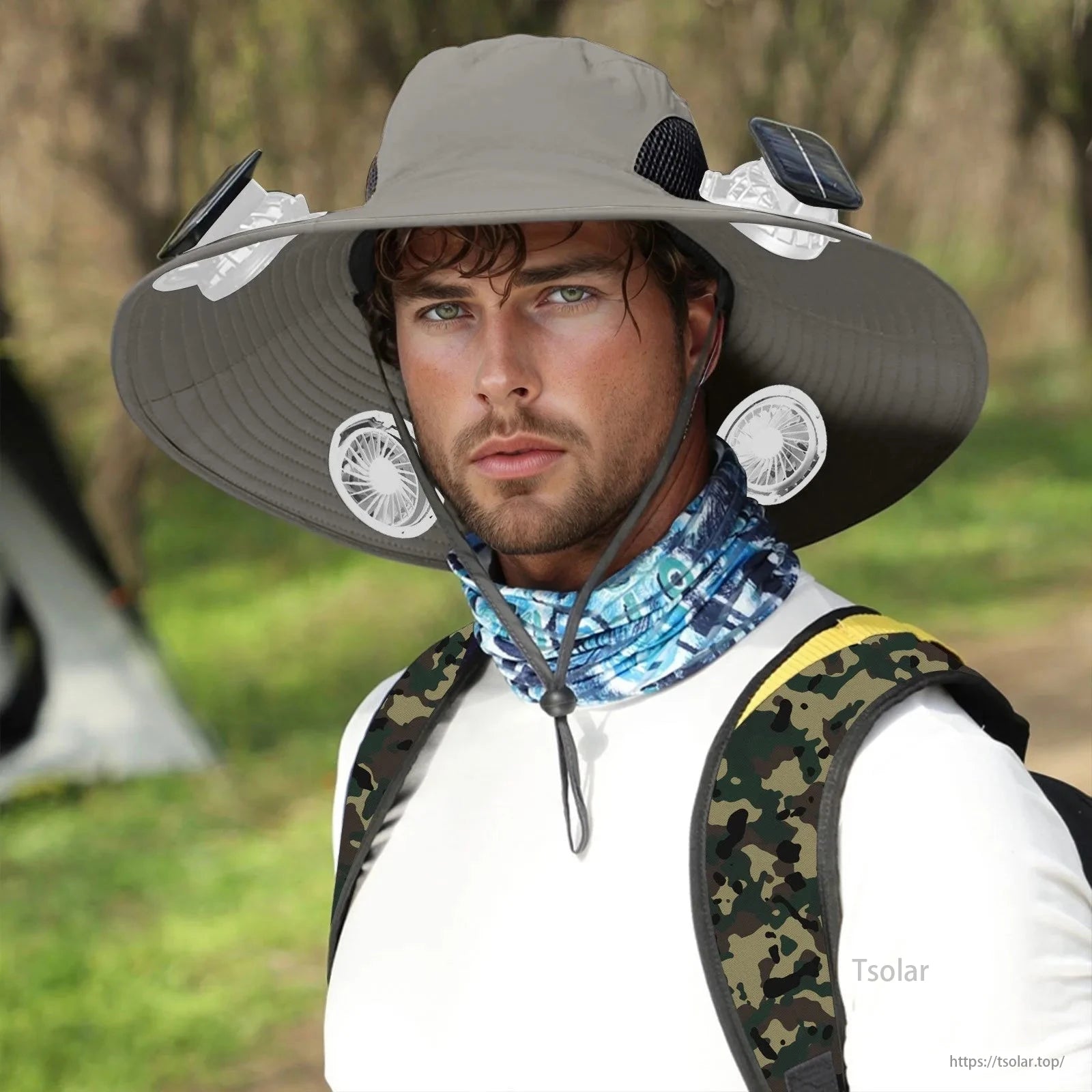 Outdoor Wide Brim Solar Fan Hat – USB & Solar Powered Hat with Adjustable Cooling Fan for Fishing, Hiking, Camping