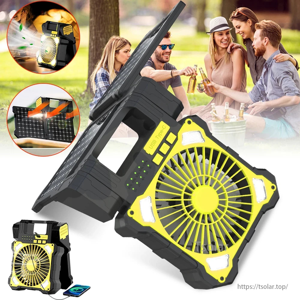 Portable Solar Panel Camping Fan, Stay cool on outdoor adventures with this solar-powered fan