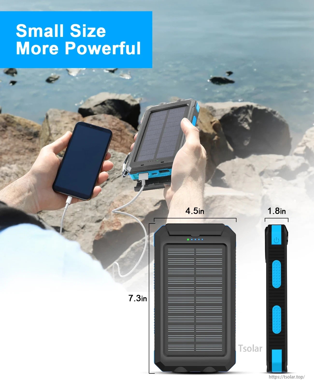 SOLUPUP 38800mAh Waterproof Solar Power Bank, Charging three devices at once with multi-interface outputs included.