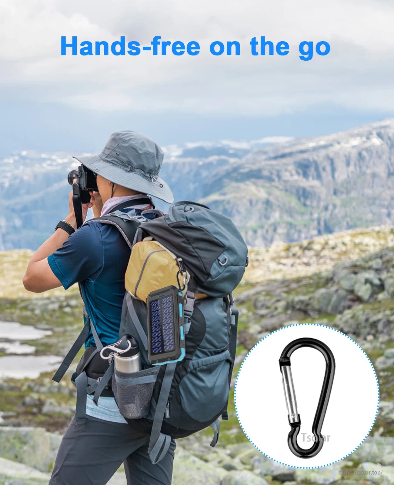 SOLUPUP 38800mAh Waterproof Solar Power Bank, Portable charger with solar power, waterproof design, and LED flashlight for camping or outdoor use.