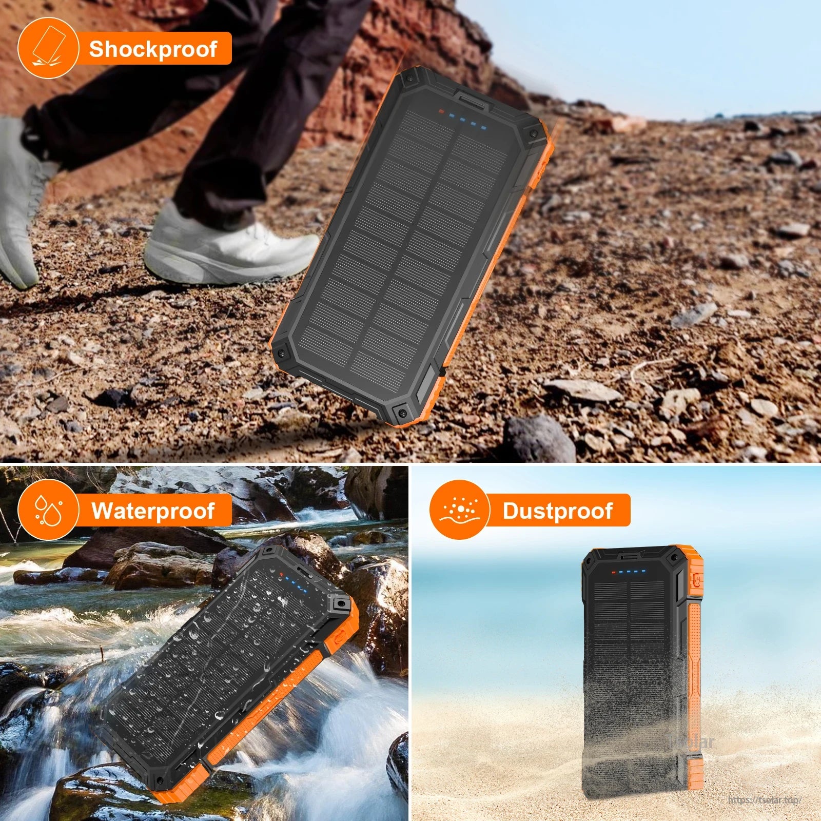 SOLUPUP 49800mAh Solar Power Bank, SOLUPUP solar power bank with high capacity, quick charging, wireless charging, and multiple cables for outdoor use.