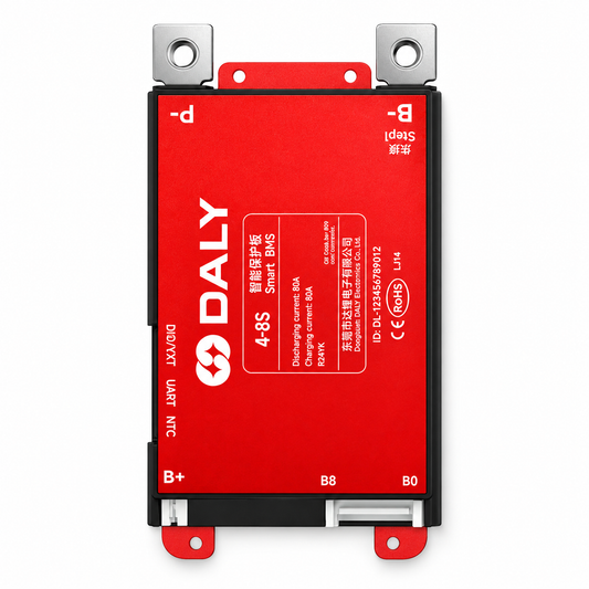 DALY Lite R24YK smart Bluetooth BMS on a white background; representative 80A model