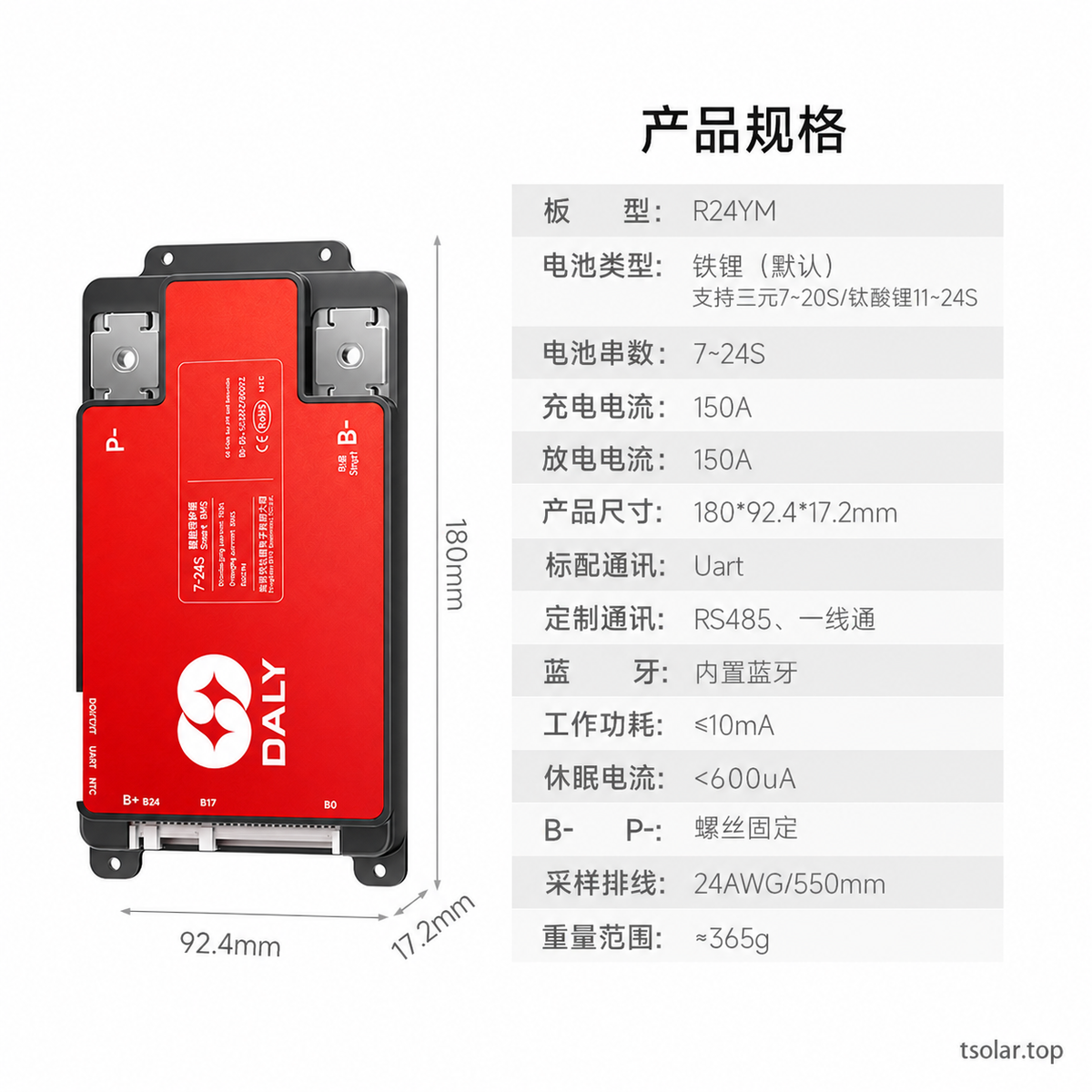 DALY Lite BMS supplier option specification image: 7-17S 150A; 7-24S 150A; original supplier labels