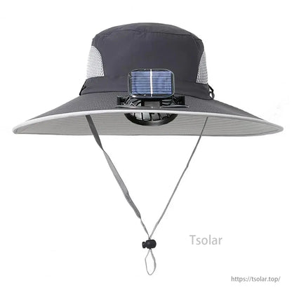 Unisex Solar Fan Sun Hat – Wide Brim Cooling Hat with Dual Fans, USB & Solar Rechargeable, Waterproof Breathable Mesh for Fishing, Hiking, Gardening