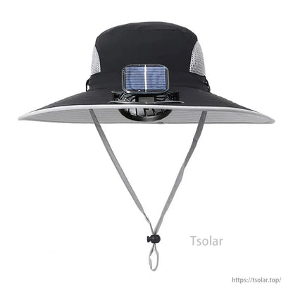Unisex Solar Fan Sun Hat, Unisex solar fan sun hat with dual fans, USB rechargeable, waterproof mesh.