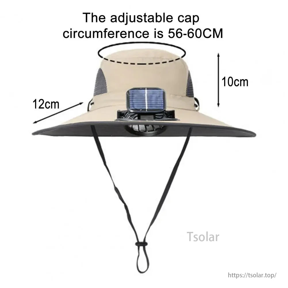 Unisex Solar Fan Sun Hat, Unisex Solar Fan Hat with adjustable cap, 56-60CM circumference, 12cm brim, and 10cm height for excellent sun protection.