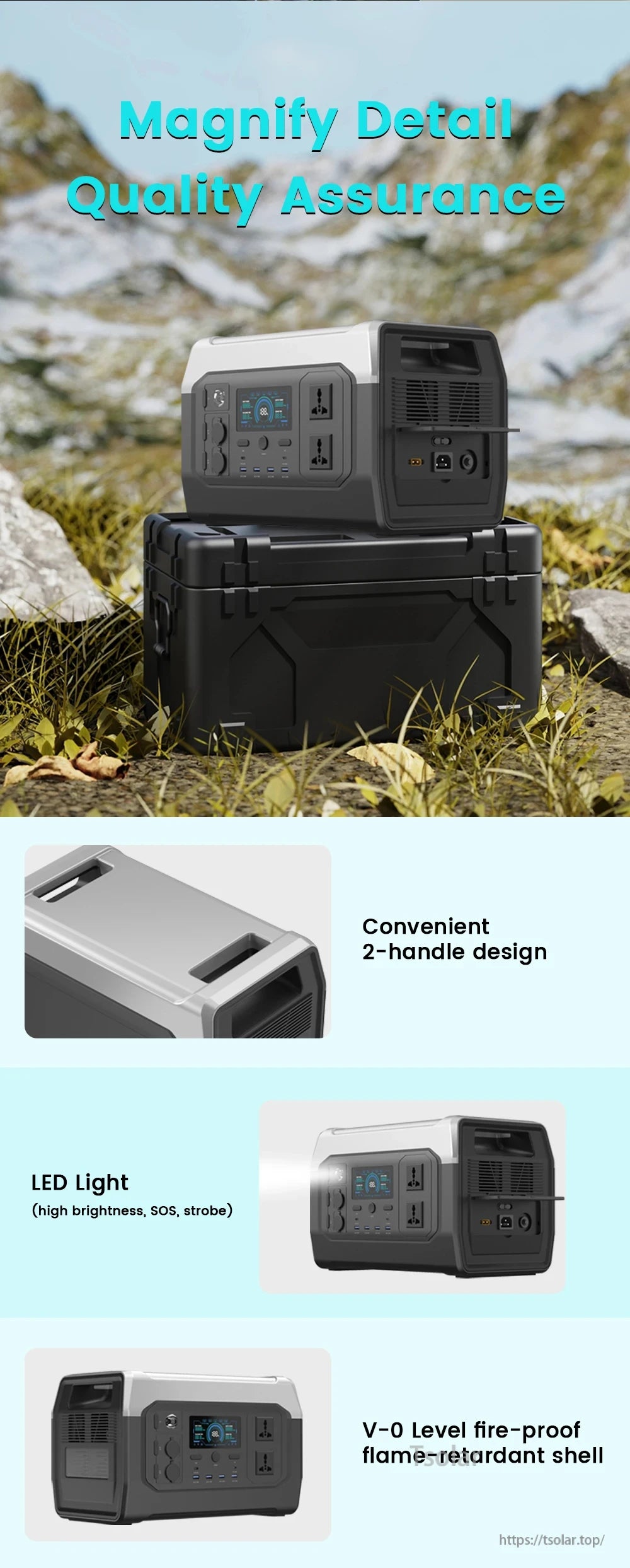 X-Power 1000 Portable Generator, A portable generator with dual handles, LED light, high brightness, SOS, strobe, and fire-proof shell.