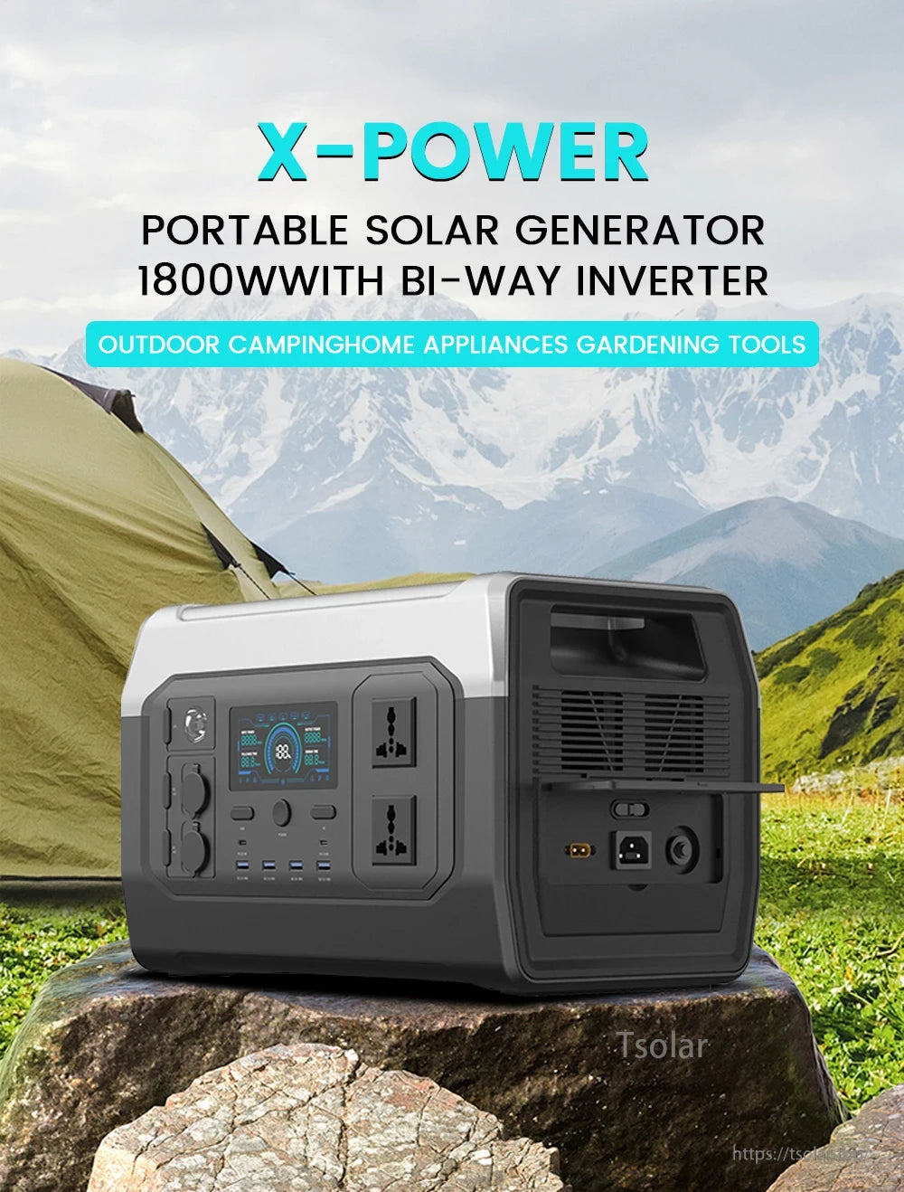 X-Power 1000 Portable Generator, Solar generator for camping, home use, and gardening with bi-way inverter tech.